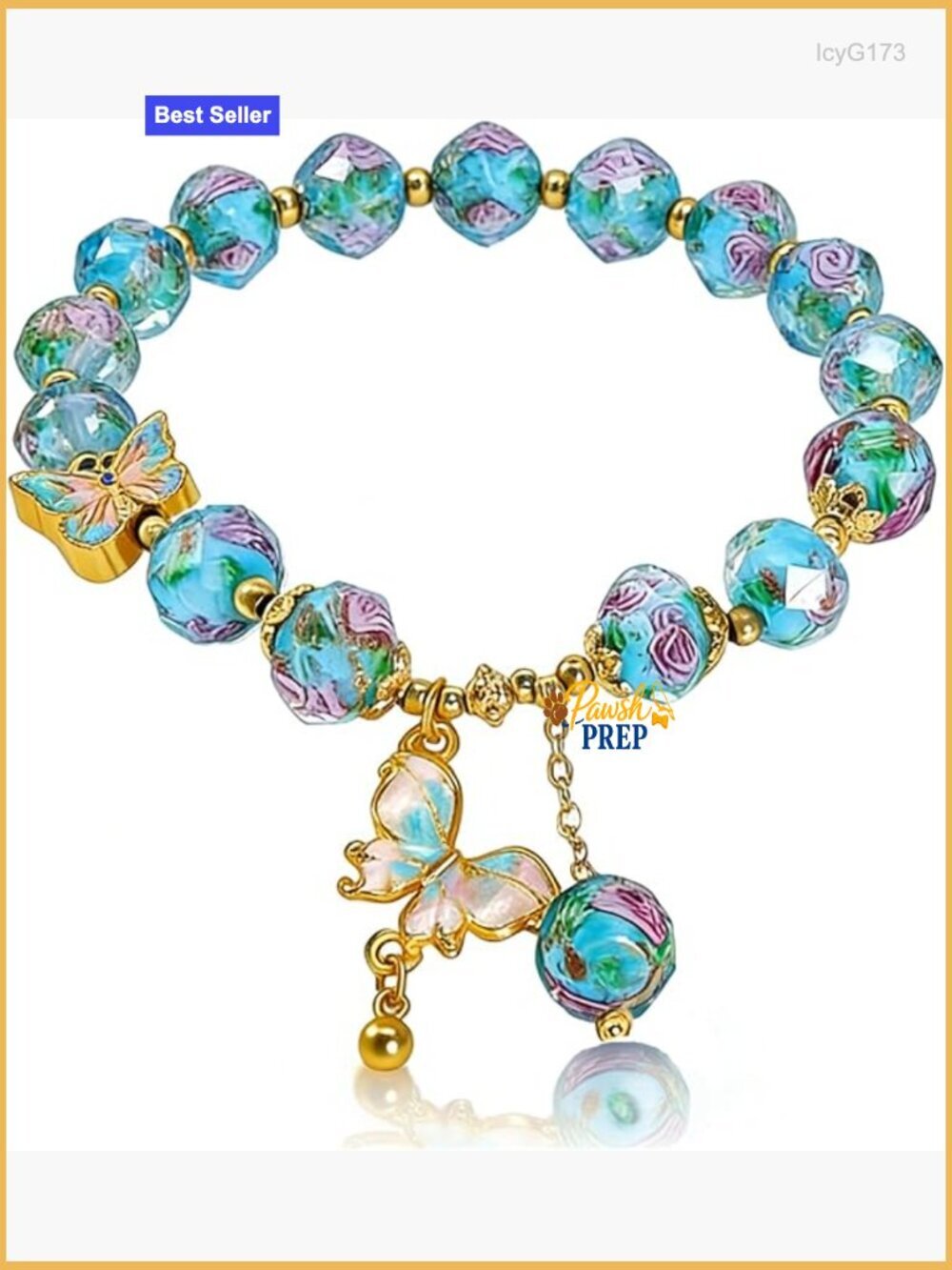 Pastel Floral Bead Stretch Bracelet with Butterfly Charm for Women